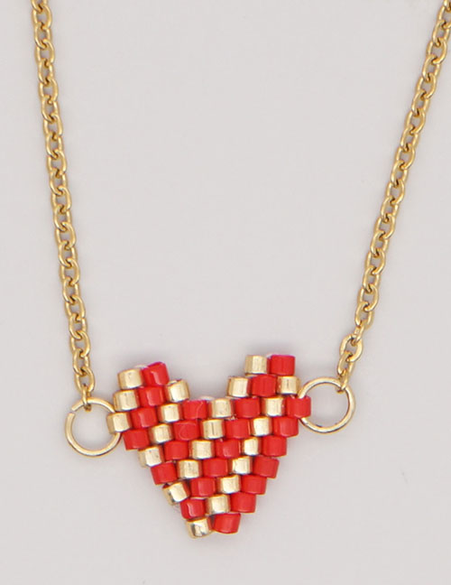 Fashion 2# Rice Bead Braided Heart Necklace