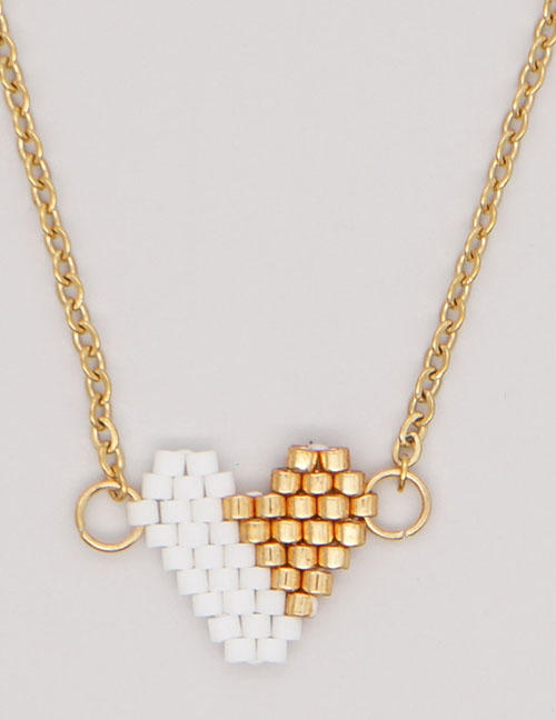 Fashion 8# Rice Bead Braided Heart Necklace