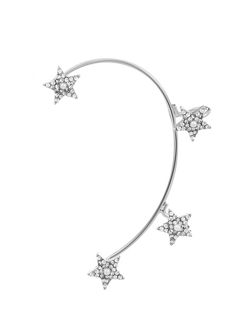 Fashion 41 Silver Color J Section Left Alloy Diamond Butterfly Ear Cuff