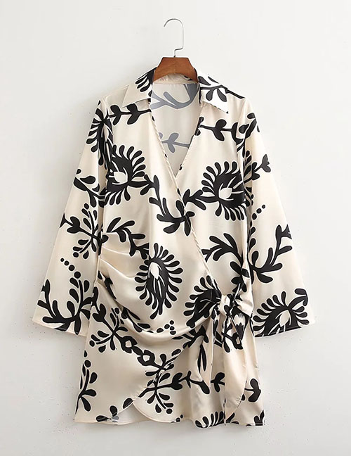 Fashion White Silk-satin Print Knotted Dress