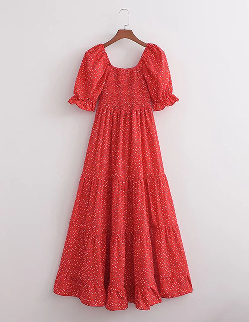 Fashion Red Geometric Print Swing Dress