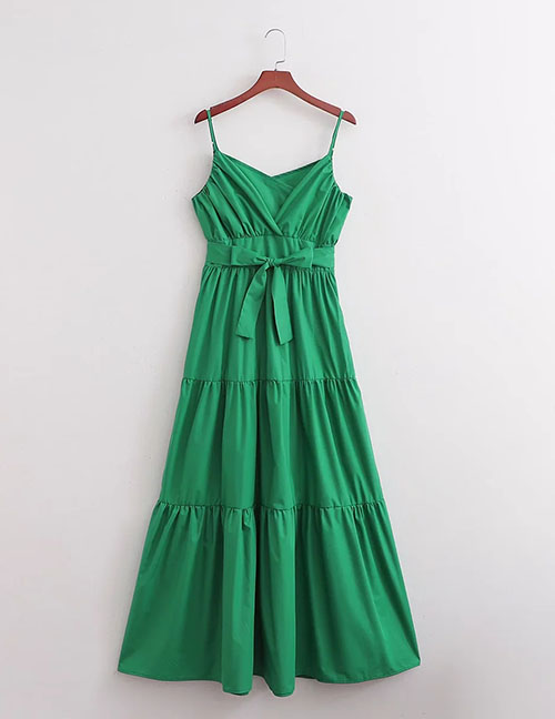 Fashion Green Woven Lace-up Suspender Skirt