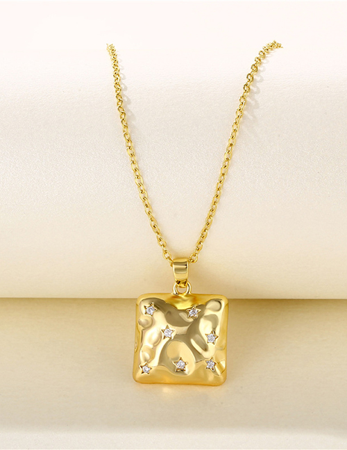 Fashion Gold Color Stainless Steel Diamond Geometric Square Necklace