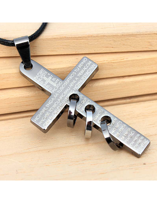 Fashion Steel Color Alloy Alphabet Cross Ring Wax Rope Necklace