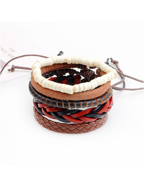 Fashion Color Braided Leather Beaded Bracelet Set