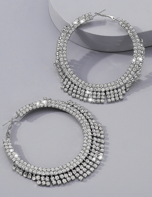 Fashion White K Alloy Diamond Round Earrings