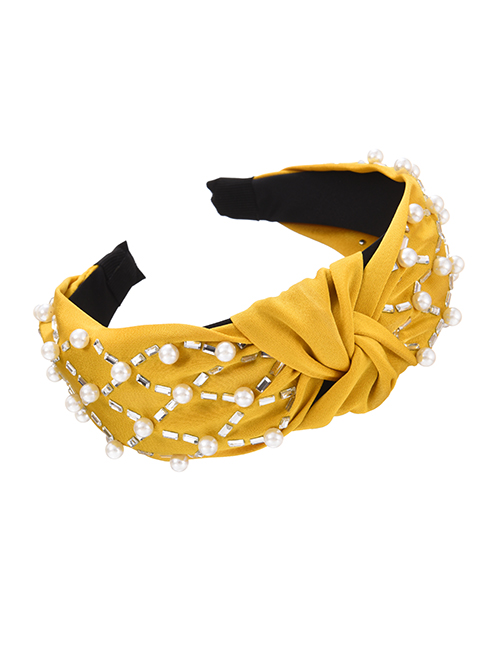 Fashion Yellow Fabric Diamond-studded Pearl Knotted Headband