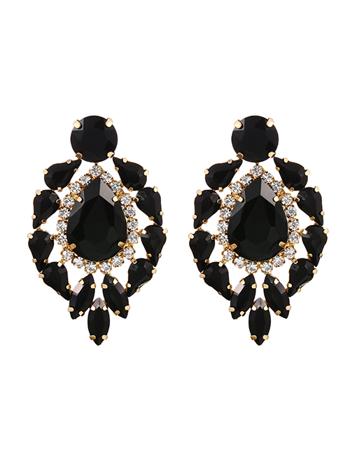 Fashion Black Alloy Diamond Drop Earrings
