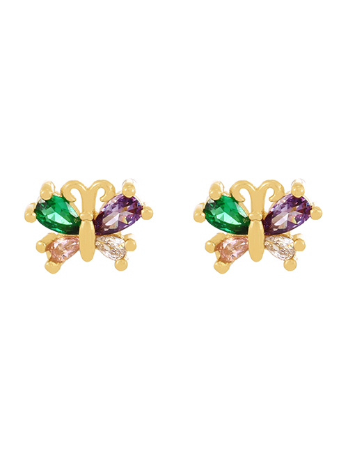 Fashion Color-2 Bronze Zircon Butterfly Stud Earrings