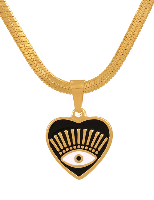 Fashion Black Titanium Steel Drop Oil Love Eye Pendant Necklace