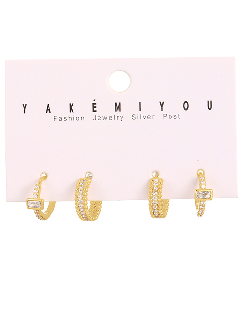 Fashion Gold 6-piece Set Of Copper Inlaid Zircon Geometric Earrings