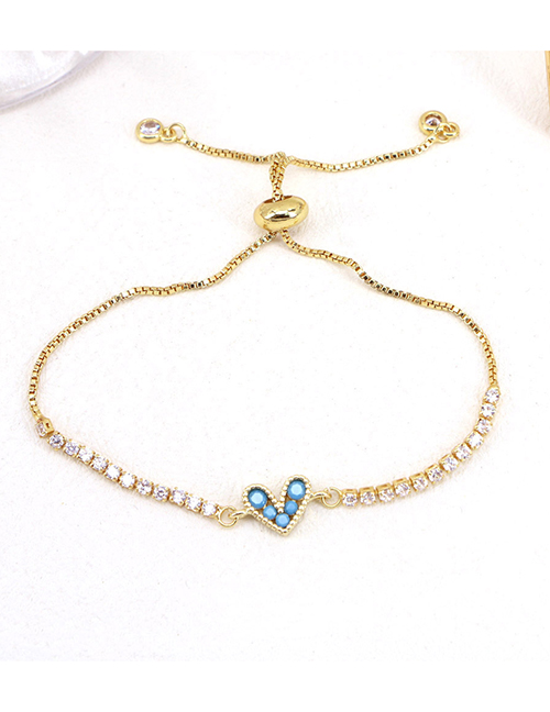 Fashion Blue Pine Bronze Zirconium Heart Pull Bracelet