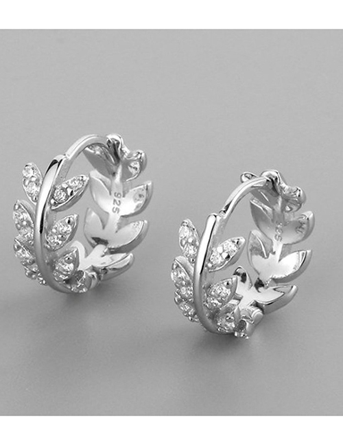 Fashion Silver Color Copper Diamond Leaf Circle Earrings