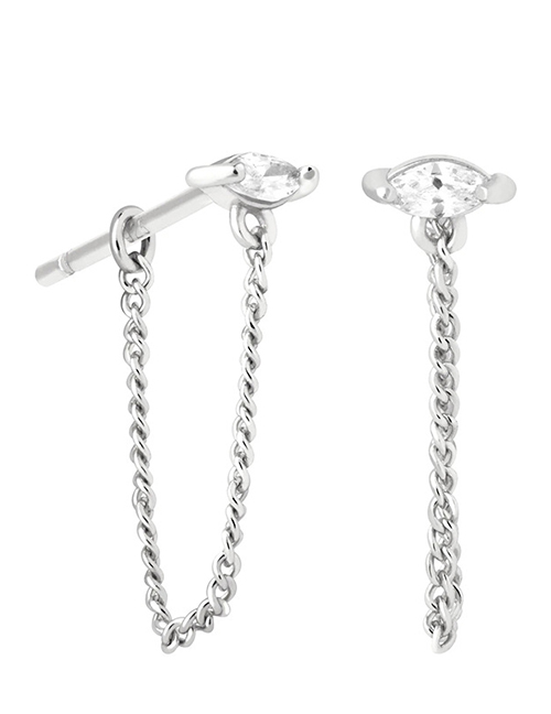 Fashion Silver Color Marquise Zirconium Chain Drop Earrings In Metal