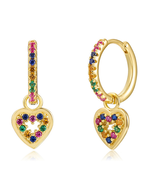 Fashion Colored Zircon Copper Inlaid Zirconium Heart Earrings