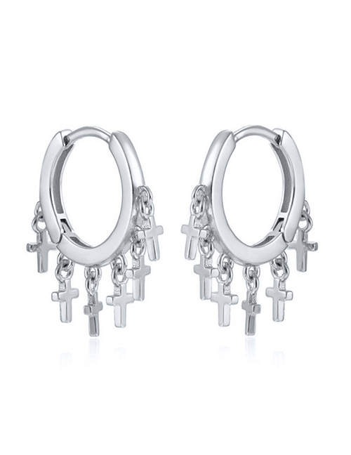 Fashion Silver Color Solid Brass Cross Fringe Earrings