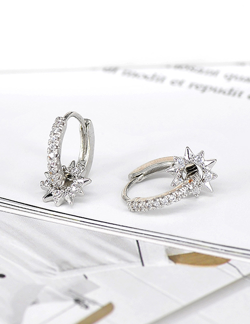Fashion Silver Color Metal Diamond Turning Pentagram Earrings