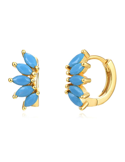 Fashion Blue Turquoise Brass Marquise Zirconia Earrings