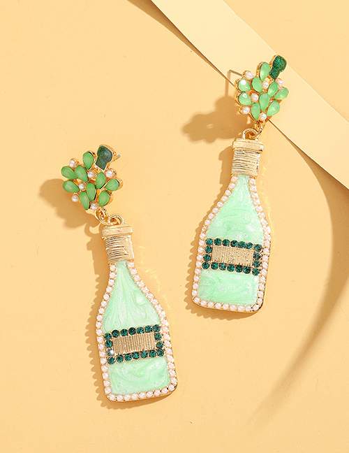 Fashion Green Alloy Drip Oil Diamond Wine Bottle Earrings