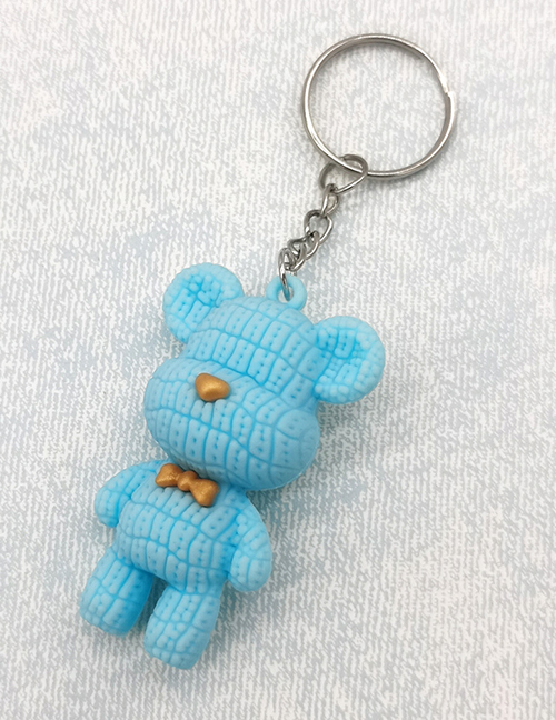 Fashion Blue Soft Rubber Cartoon Wool Bear Keychain