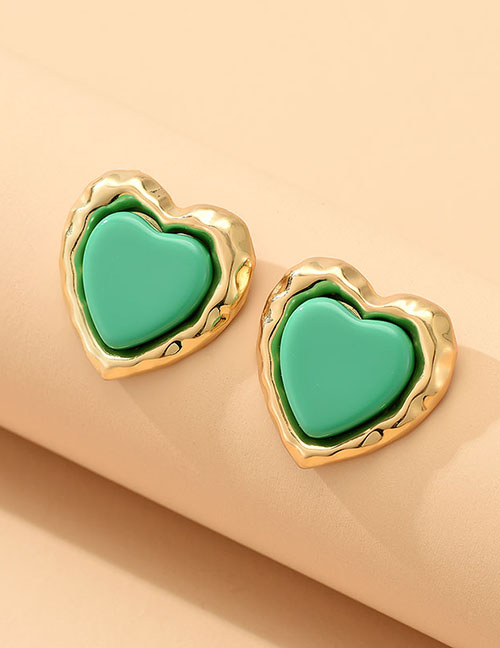 Fashion Green Alloy Heart Stud Earrings