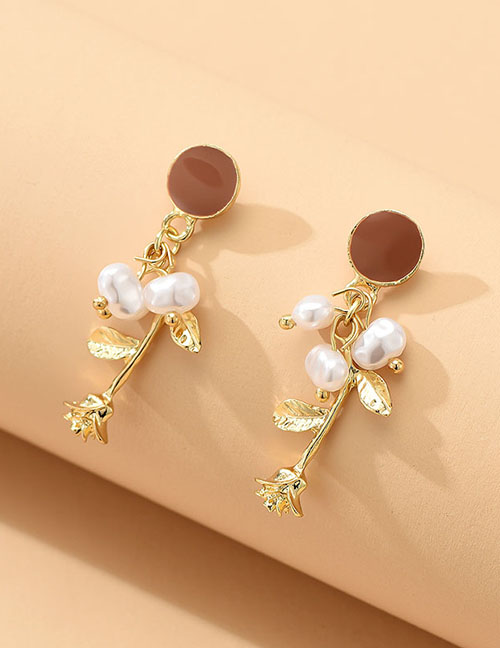 Fashion Gold Color Alloy Rose Pearl Stud Earrings