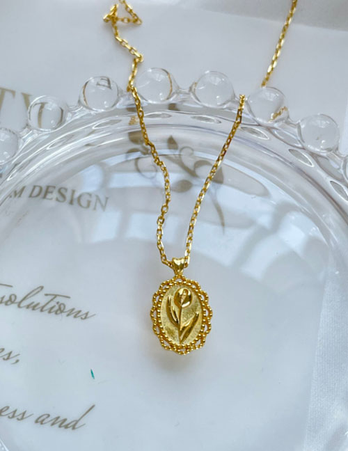 Fashion Gold Titanium Steel Gold Plated Tulip Oval Necklace