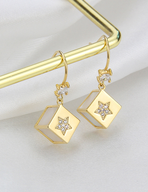 Fashion 2# Copper Diamond Pentagram Square Stud Earrings