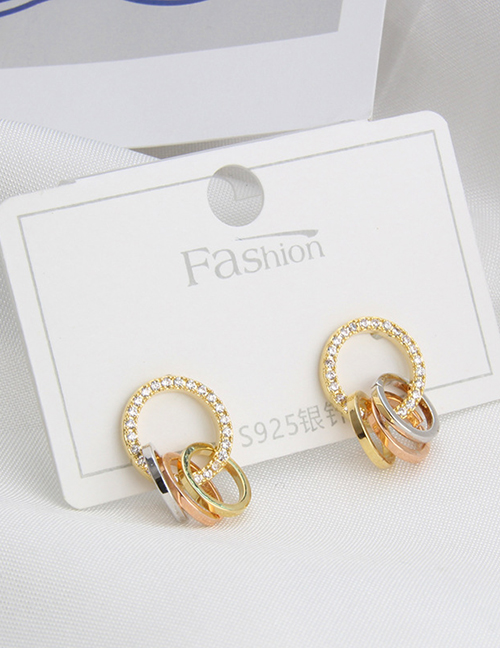 Fashion 4# Copper Diamond Geometric Hoop Stud Earrings