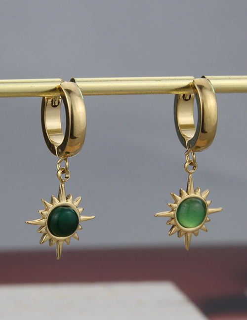 Fashion Green Earrings Titanium Eight-pointed Star Earrings