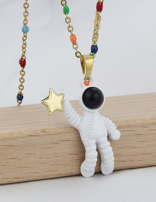 Fashion 5# Alloy Drip Oil Astronaut Necklace