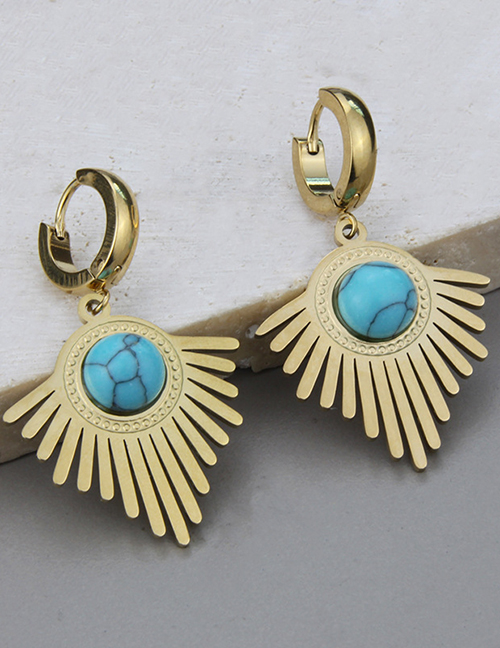 Fashion Blue Earrings Titanium Gold Plated Triangle Blue Pine Earrings