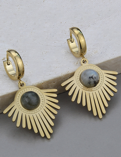 Fashion Black Earrings Titanium Gold Plated Triangle Blue Pine Earrings