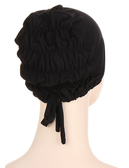 Fashion Black Solid Modal Tie Elastic Hooded Hat