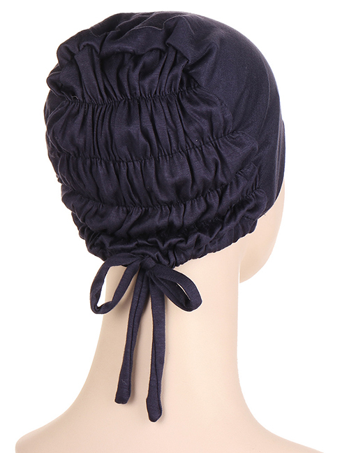 Fashion Navy Blue Solid Modal Tie Elastic Hooded Hat