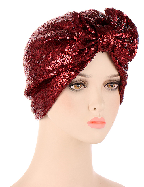 Fashion Red Wine Polyester Sequin Bow Toe Cap