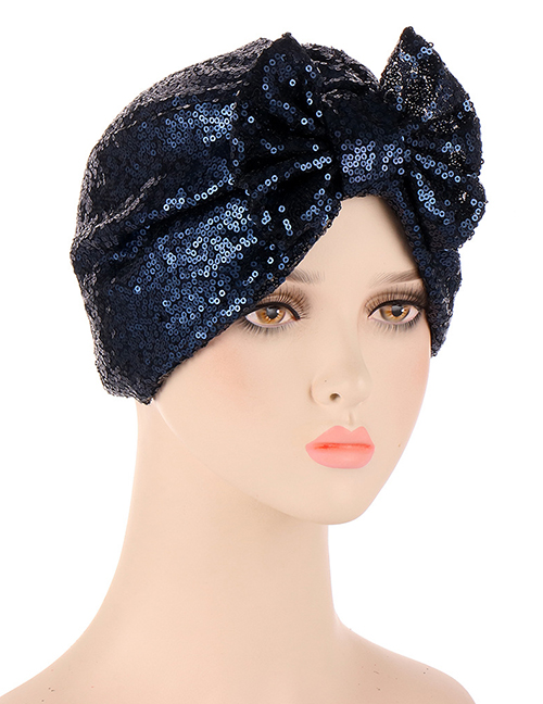 Fashion Navy Blue Polyester Sequin Bow Toe Cap