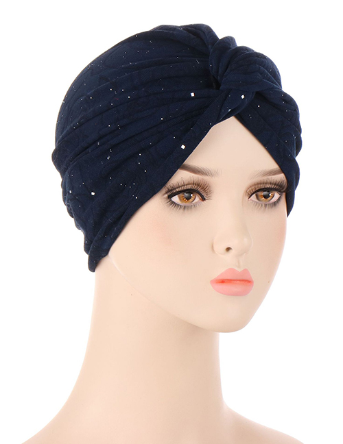 Fashion Navy Blue Polyester Powdered Knotted Toe Cap