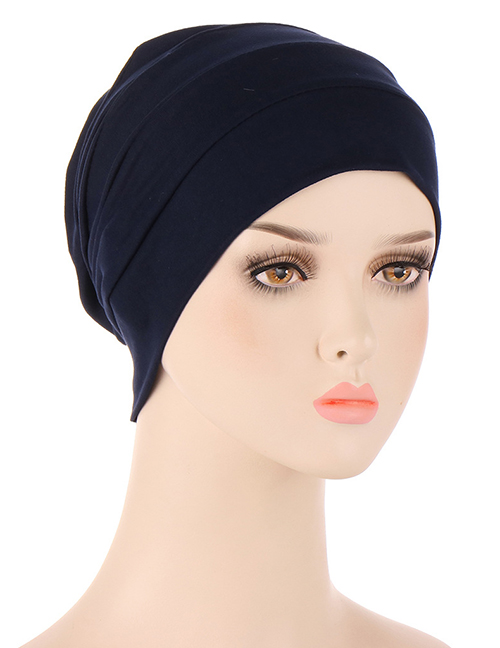 Fashion Navy Blue Four-bar Milk Silk Brushed Headgear
