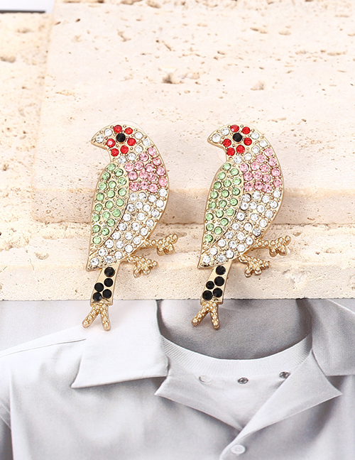 Fashion Gold Color Metal Diamond Bird Stud Earrings