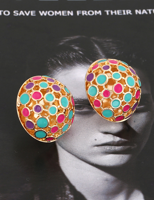 Fashion Mixed Color Alloy Hollow Oil Drip Ball Stud Earrings