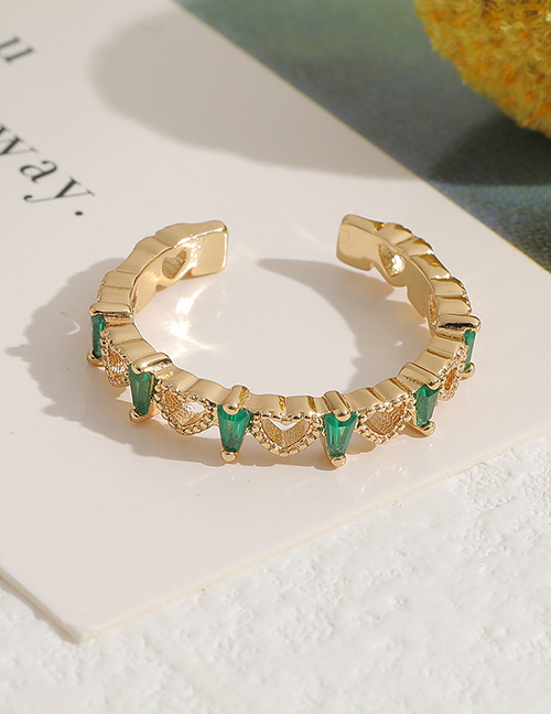 Fashion Green Brass Gold Plated Open Ring With Diamonds