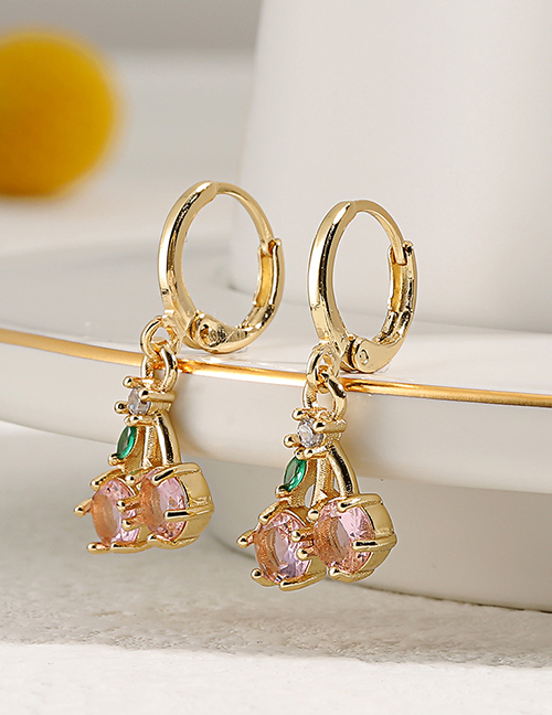 Fashion Gold Copper Gold Plated Cherry Stud Earrings With Diamonds
