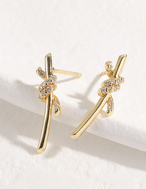 Fashion Gold Color Copper Diamond Geometric Stud Earrings
