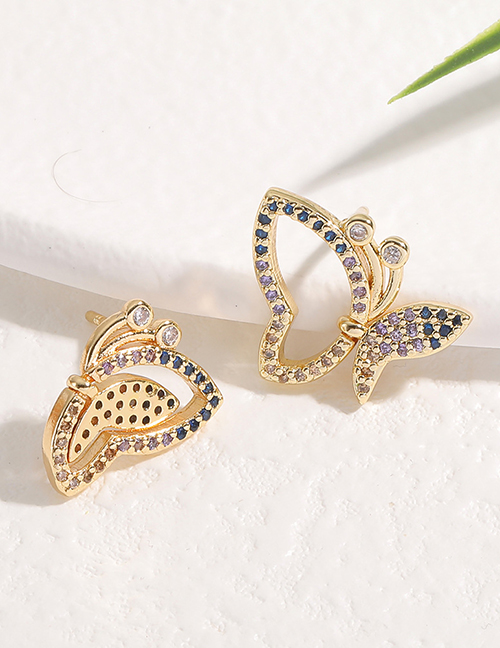 Fashion Gold Color Copper Diamond Butterfly Stud Earrings