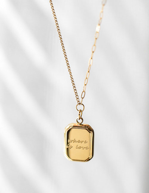 Fashion Gold Color Titanium Steel Gold Plated Letter Square Necklace