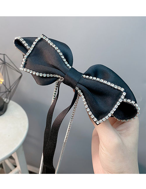 Fashion Black Fabric Diamond Bow Hair Clip