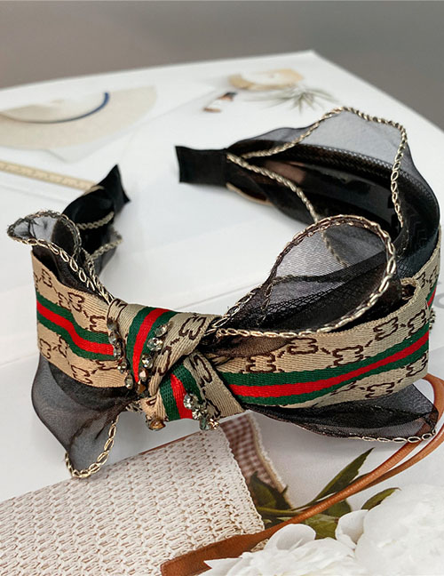 Fashion Black Alphabet Colorblock Striped Double Bow Headband