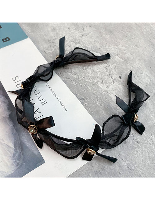 Fashion Black Fabric Diamond-encrusted Mesh Bow Headband