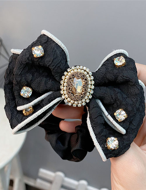 Fashion Black Bow Fabric Diamond-encrusted Bubble Wrap Headband